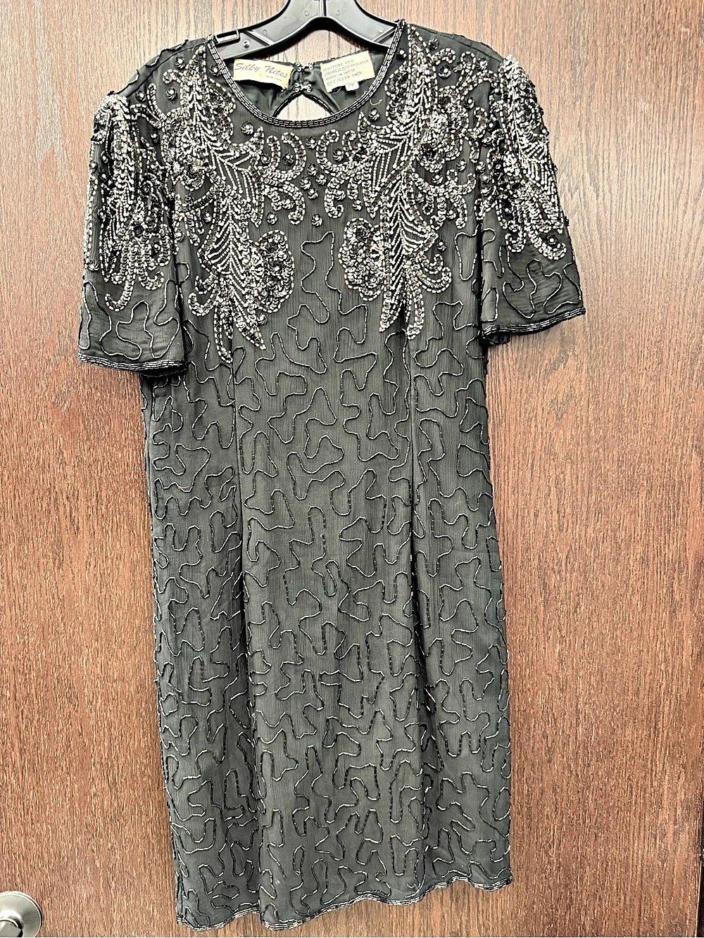 Vintage Silky Nites Beaded Mini Dress - Black Size Medium